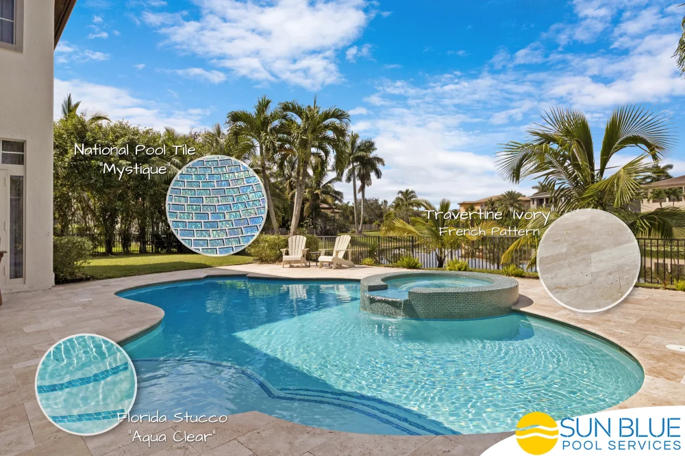 Pool and spa with lake view and finish selections